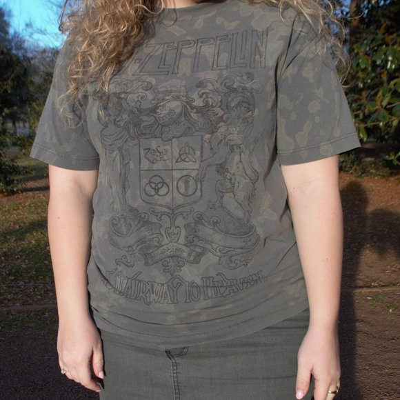 Grey Bleach Dye Led-Zeppelin Graphic T-Shirt - Picture 1 of 2